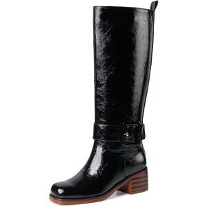 Women's B-black Chunky Low Heel Pull On Riding Comfortable Knee High Boots